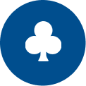 A white four-leaf clover on a blue circle, symbolizing luck and good fortune