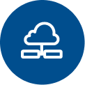 A blue circle with a cloud icon symbolizing cloud computing and data storage